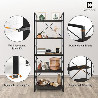 CAPHAUS 5 Tier Bookshelf, 24 Inch Width Free Standing Shelf, Bookcase Shelf - Image 5