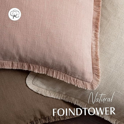 Foindtower Set of 2 Decorative Linen Fringe Throw Pillow Covers Cozy Boho - Image 4