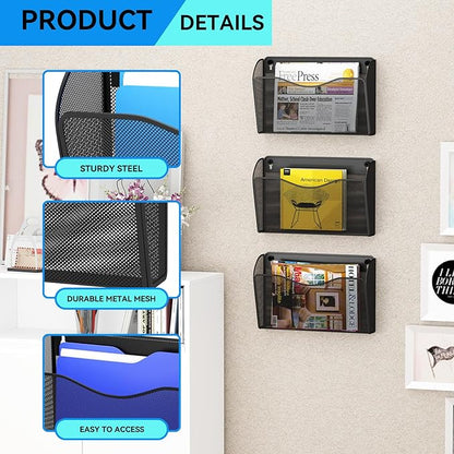 GDINDINFAN Single Pocket Wall File Holder, Mesh Hanging File Folder Paper - Image 4