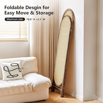 Asnefeli Wood Room Divider 3 Panels, Folding Rattan Room Divider Wall, Unique - Image 5