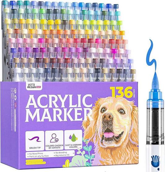 LET'S RESIN PAINT136 Colors Acrylic Paint Markers Direct Liquid, Brush Tip by LETSRESIN