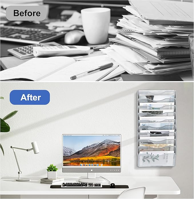EasyPAG Wall File Organizer for Office 10 Pocket Mesh Wall Mounted Paper - Image 5