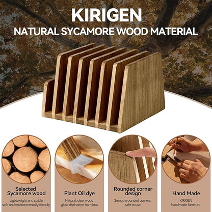 KIRIGEN Wood File Mail Organizer 7 Slots File Paper Holder Desktop Wood - Image 7