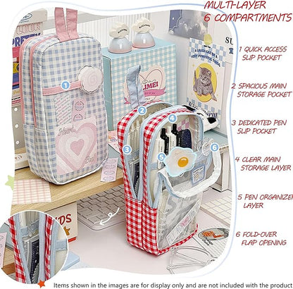 UINSUE Cute Pen case Adorable Bunny Transparent 3-Layer Large Capacity Pencil - Image 2