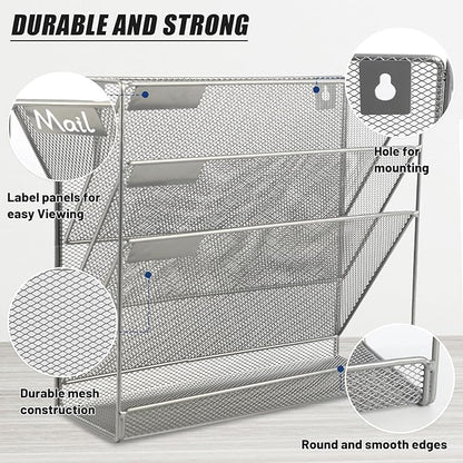 EASEPRES Desk File Organizer Mesh 4-Tier, Hanging Wall Mount Document - Image 3