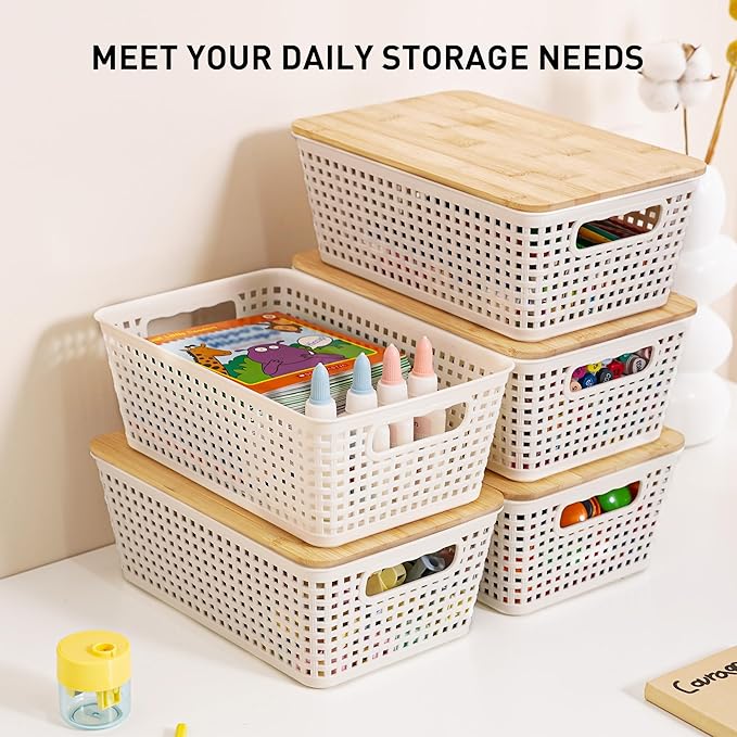 Anywish Storage Bins with Lids 10 Packs, Plastic Storage Bins with Bamboo Lids - Image 3