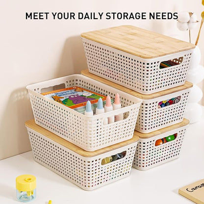 Anywish Storage Bins with Lids 10 Packs, Plastic Storage Bins with Bamboo Lids - Image 3