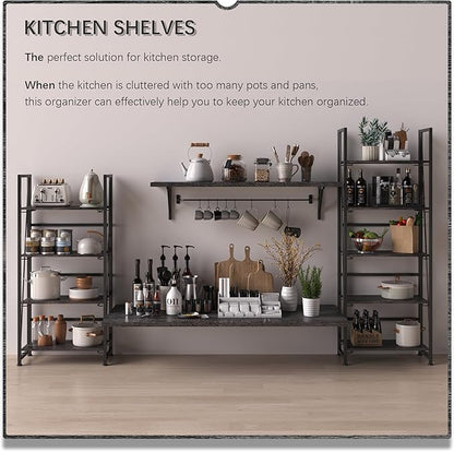 4NM No Assembly Folding Bookshelf Storage Shelves 4 Tiers Vintage Bookcase - Image 4