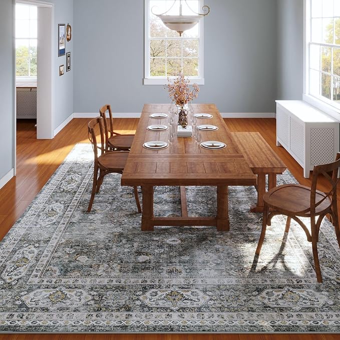 Rugcomf 8x10 Rug Washable Boho Soft Large Area Rug Non-Slip Faux Wool Vintage - Image 8