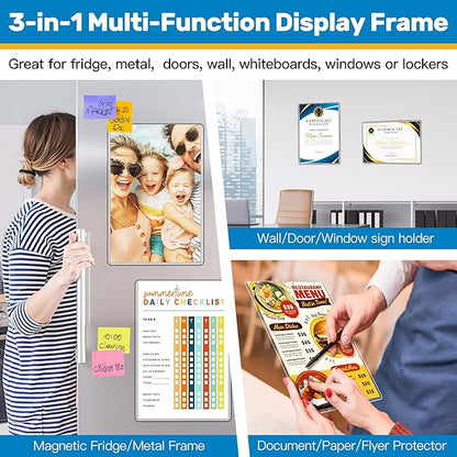 Magnetic Sign Holder 11 x 17 Adhesive Frame 5 Pack, Rigid Plastic Document - Image 2