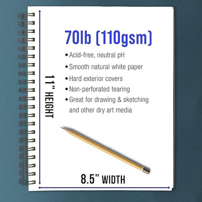 U.S. Art Supply 8.5" x 11" Premium Hardbound Sketch Book, 2 Pack, 80 Sheets Each - Image 3