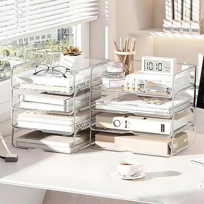 OUTIOE 4-Tier Paper Organizer for Desk, Stackable Desk Organizer Paper Tray - Image 6