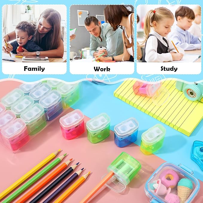 96 Pieces Pencil Sharpeners for Kids Colored Pencil Sharpeners Manual Double - Image 4