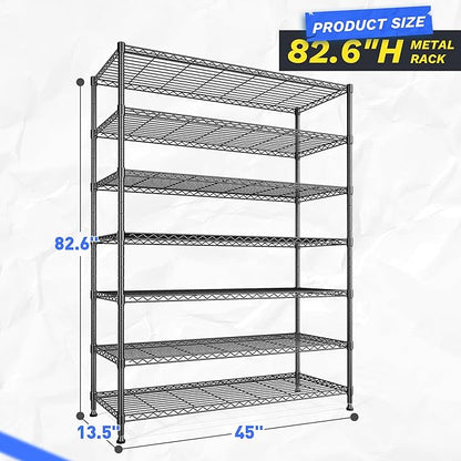82.6H Metal Shelving Unit 7 Tier Storage Shelves Adjustable Wire Shelving Metal - Image 3
