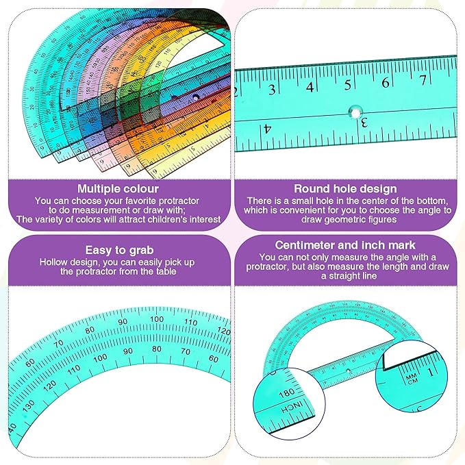 Zonon 12 Pieces Protractors Bulk Plastic 180 Degrees 6 Inch Translucent - Image 3