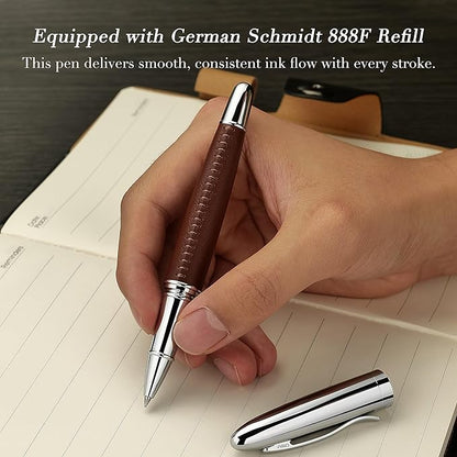BEILUNER 318 Luxury Leather Pen, Hand-Stitched Premium Leather, Chrome-Plated - Image 4