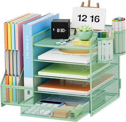 Marbrasse Desk Organizer with File Holder, 5-Tier Paper Letter Tray Organizer by Marbrasse