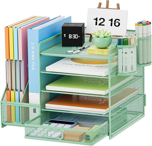 Marbrasse Desk Organizer with File Holder, 5-Tier Paper Letter Tray Organizer by Marbrasse