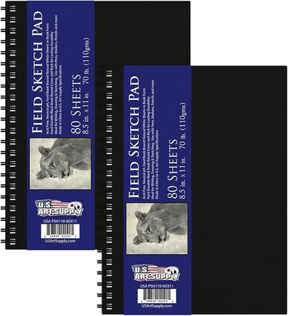U.S. Art Supply 8.5" x 11" Premium Hardbound Sketch Book, 2 Pack, 80 Sheets Each by USArtSupply