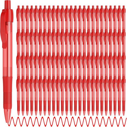 deegtran Pens Bulk, 100 Pack No Bleed Red Ink Click Pens by DEEGTRANPENS