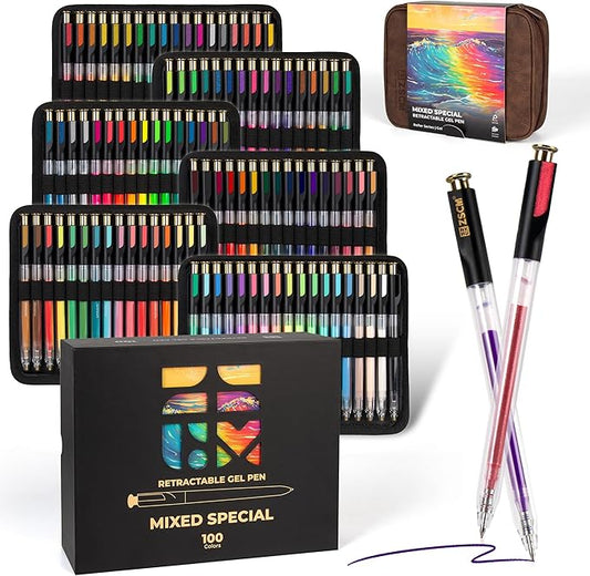 ZSCM Retractable Gel Pen For Adult Coloring, 100 Colors Large Capacity by ZSCM