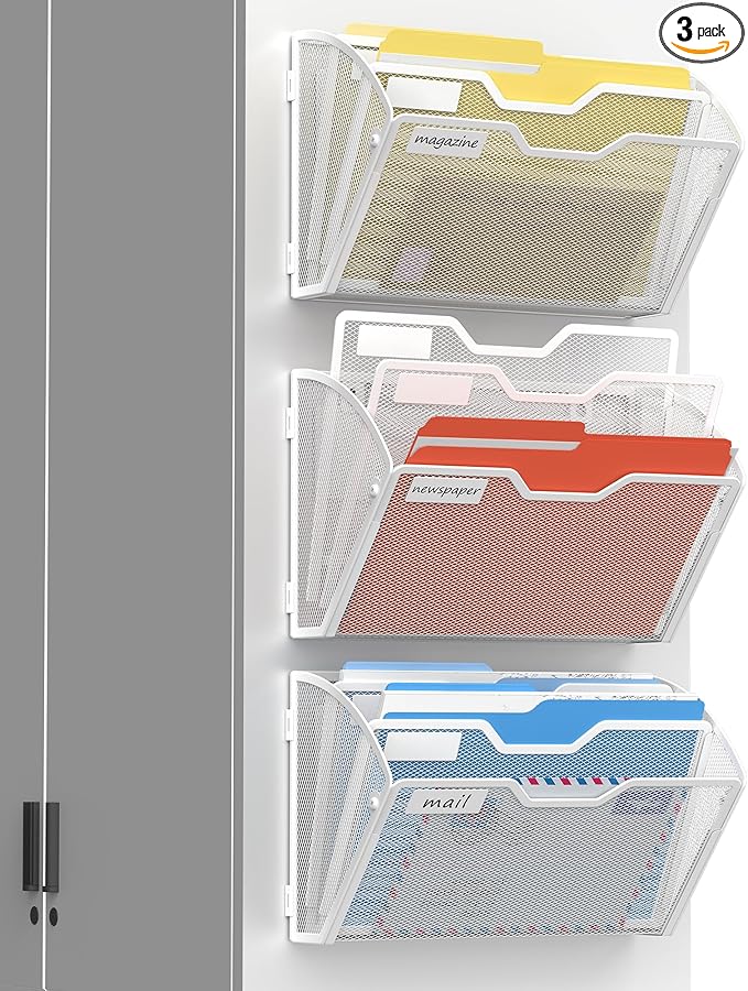 Docnest 3 Tier 3 Pack Magnetic Wall Mounted File Holders, Mesh Letter Organizer by DocNest