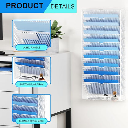 GDINDINFAN Hanging Wall File Organizer 10 Tier Wall Mounted File Holder - Image 4
