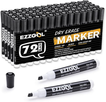 Ezzgol Dry Erase Markers Bulk, 72 Pack Black Low Odor Whiteboard Markers by Ezzgol