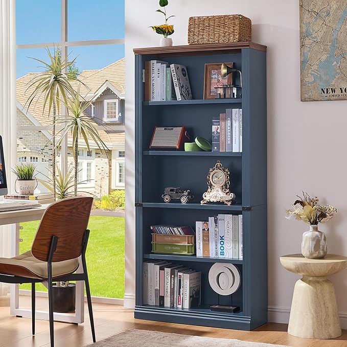 RWYHG 70" Blue Tall Bookshelf Set of 3, 5-Tier Thick Wooden Book Shelf - Image 2