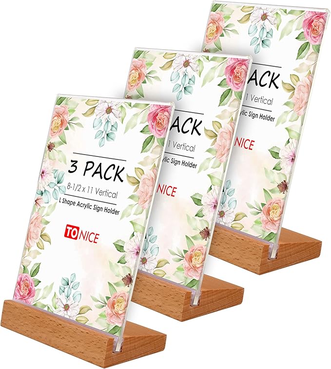 TONICE® 3 Pack 8.5x11 Acrylic Sign Holder L Shape Slant Back Design Clear by TONICE