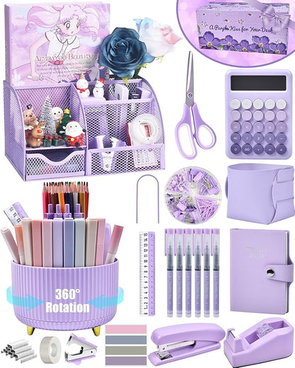 LXEVIHK 21Pcs Purple Desk Organizers and Accessories by StyleYourDeskinOneColor