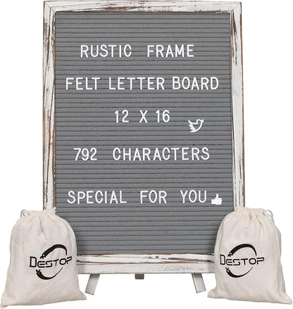 Felt Board With Rustic Vintage Frame and Stand 12x16 Inch, Numbers and Symbols by Destop