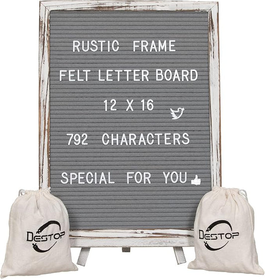Felt Board With Rustic Vintage Frame and Stand 12x16 Inch, Numbers and Symbols by Destop