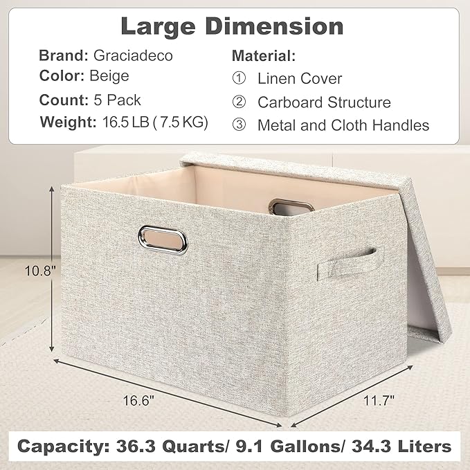 Graciadeco Large 17" 36 Quart Collapsible Stackable Storage Bins - Image 2