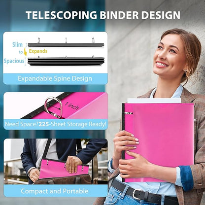 WOT I 4-Pack Telescoping 3 Ring Binder 1 Inch, Expandable Flexible Binder - Image 2