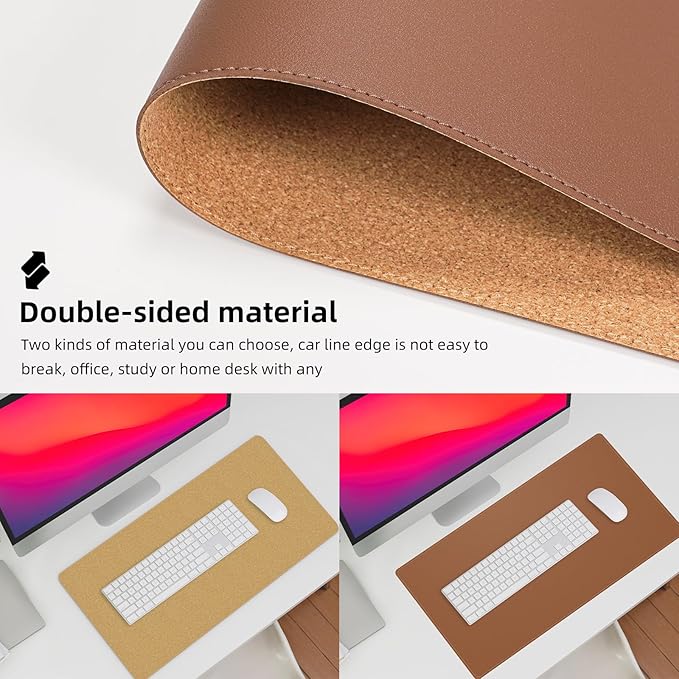 AFIING Dual-Sided Desk Pad, Natural Cork & PU Leather, Desk Mat Protector - Image 3
