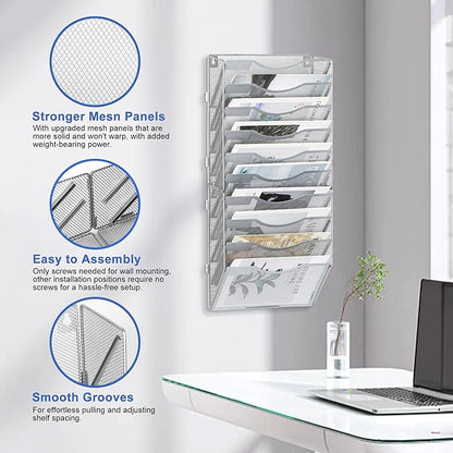 EasyPAG Wall File Organizer for Office 10 Pocket Mesh Wall Mounted Paper - Image 3