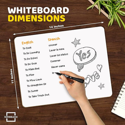 Scribbledo White Board Dry Erase Board 11" x14” Mini Double Sided Personal - Image 2