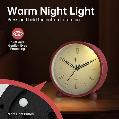 Analog Alarm Clock, 4 inch Super Silent Non Ticking Small Clock - Image 4