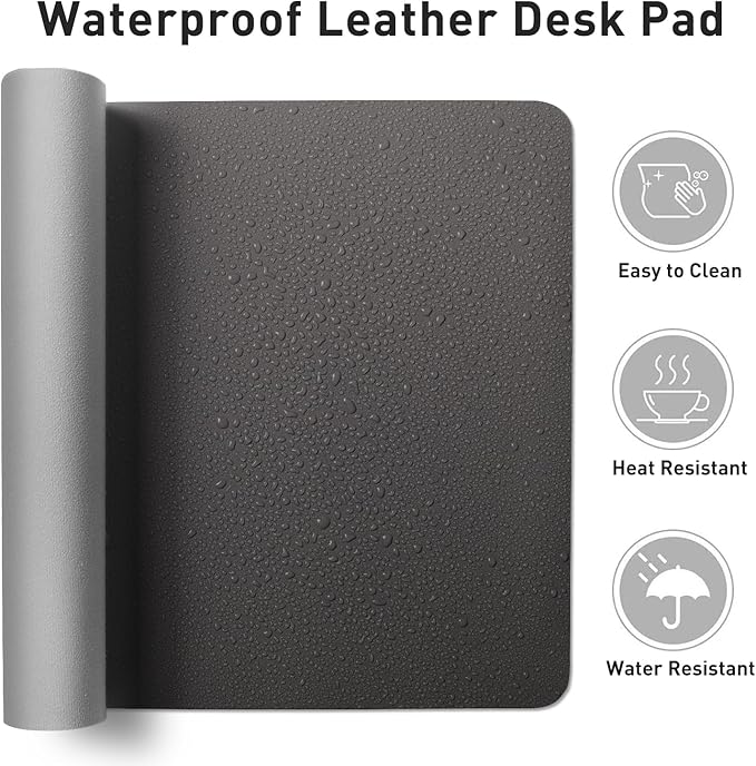 Leather Desk Pad Protector, Mouse Pad, Office Desk Mat, Non-Slip PU Leather - Image 6