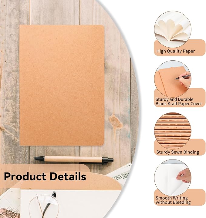 12 Pack Blank Kraft Notebooks, 8.3x5.5 Inches A5 Small Journals Bulk Blank - Image 3