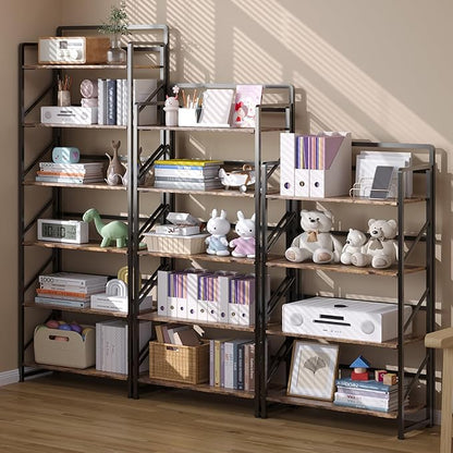 JSB Folding Bookshelf, Industrial Storage Shelves, No Assembly Vintage Wood - Image 5