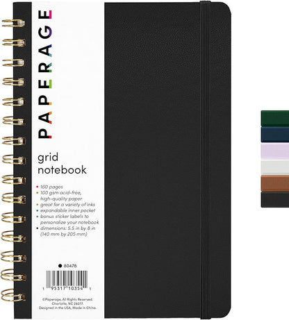 PAPERAGE Graph Paper Spiral Notebook & Journal, 160 Pages, Medium 5.5 inches x by PAPERAGE