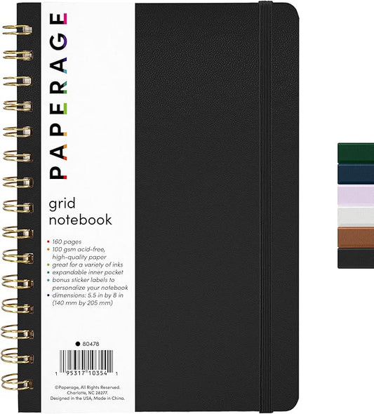 PAPERAGE Graph Paper Spiral Notebook & Journal, 160 Pages, Medium 5.5 inches x by PAPERAGE