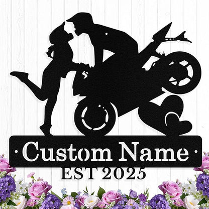 Custom Motorcycle Couple Metal Signs Personalized Biker Couple Name Sign Custom by HengMeiZiK
