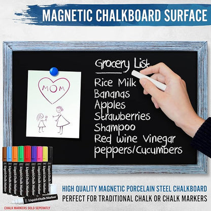HBCY Creations 11" x 17" Rustic Blue Solid Wood Frame Wall Chalkboard, Magnetic - Image 5