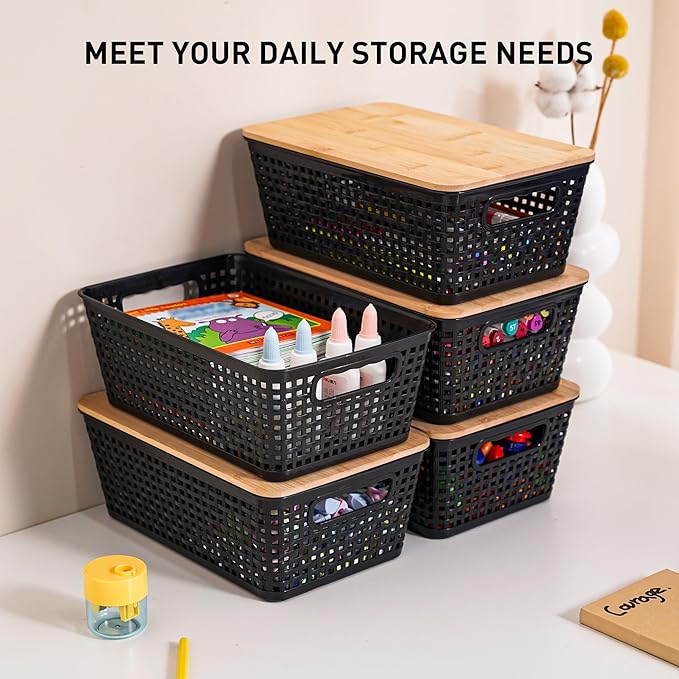 Anywish Storage Bins with Lids 8 Packs, Plastic Storage Bins with Bamboo Lids - Image 3