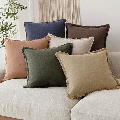 Foindtower Set of 2 Decorative Linen Fringe Throw Pillow Covers Farmhouse - Image 7