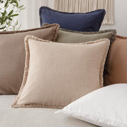 Foindtower Set of 2 Decorative Linen Fringe Lumbar Throw Pillow Covers Boho - Image 5