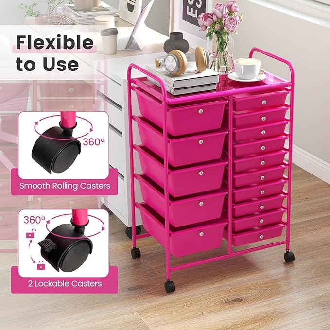 DORTALA 15-Drawer Rolling Storage Cart - Image 7